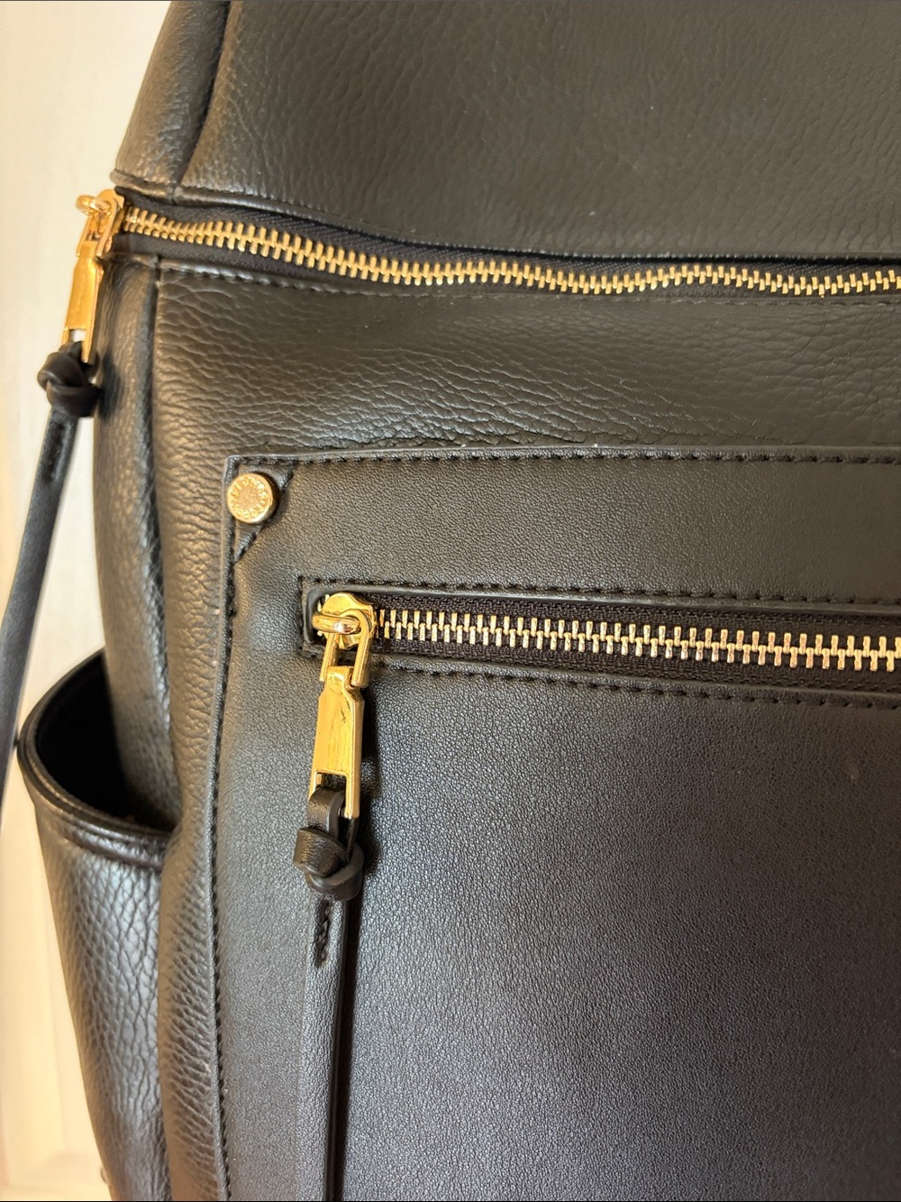 Poppy & Peonies Black Leather Backpack with Gold Hardware - Picture 3 of 7